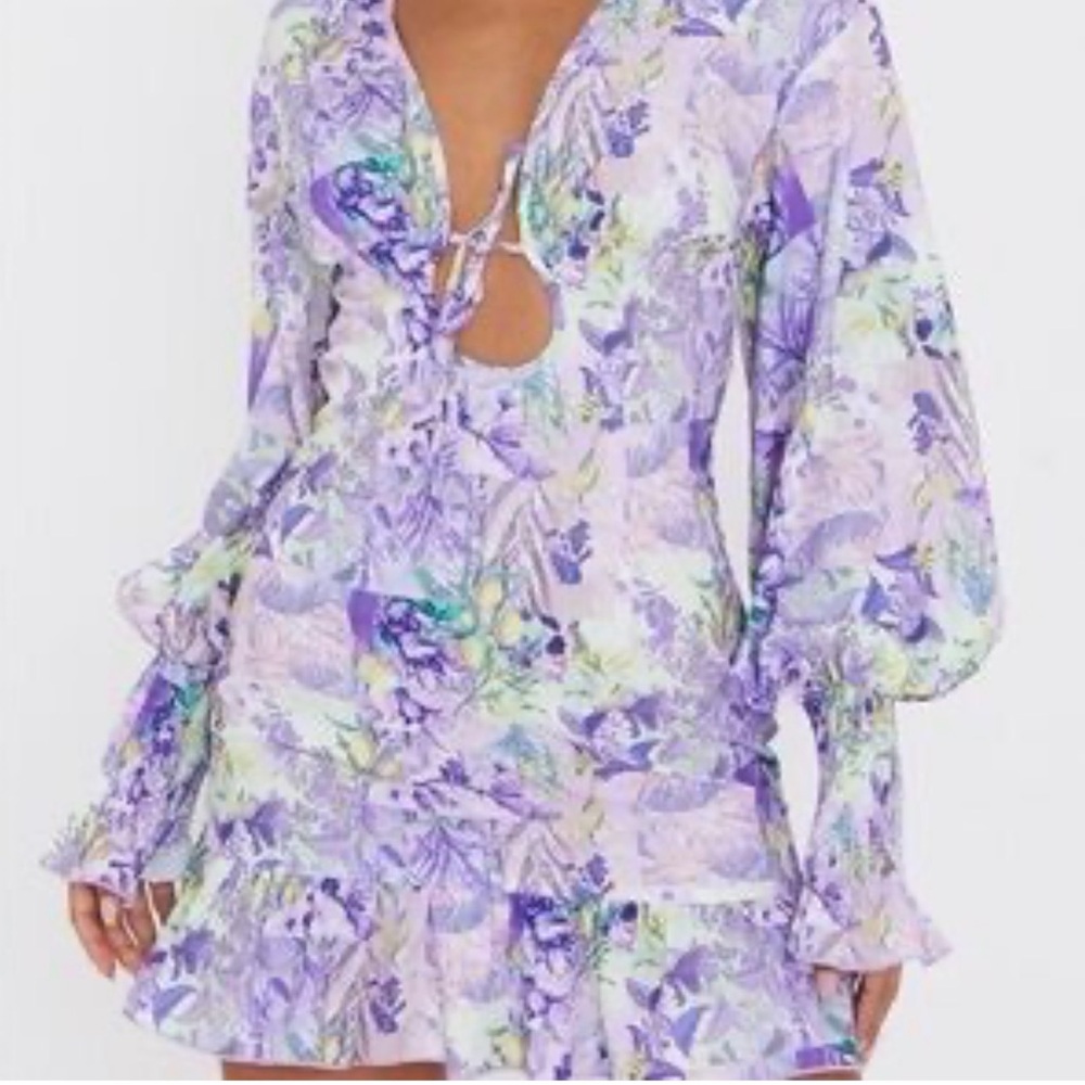 Pretty Little Thing Purple Floral Tie Dress Size 8